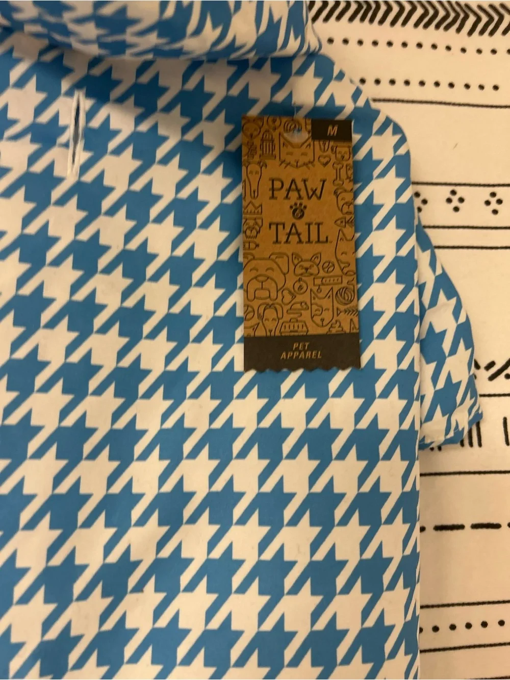 Paw & Tail blue and White Houndstooth pattern Collared Dog Shirt size Medium NWT
